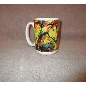 Vtg Trail Of Painted Ponies Mug Art Pottery Horse Truck Bird Skeleton Western